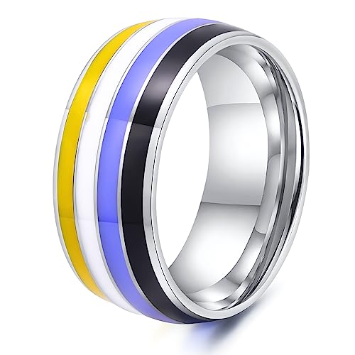 Nanafast 8mm Stainless Steel Rainbow LGBT Pride Ring for Lesbian & Gay Rainbow Rings for Women Men LGBTQ Wedding Engagement Pride Jewelry Gift Nonbinary 11