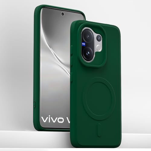 Image of Outlouders Back Cover for Vivo V60 5G / Vivo T4 Pro 5G Soft Matte Silicone Cover with Slim Fit | Mag-Safe Logo (Not Mag-Safe Compatible) | Shockproof | Camera Protection Bumper Case (Green)