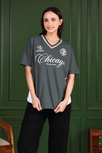 Image of BLACKSTEP Women Oversized Cotton Jersey Tshirt | Loose Fit Streetwear Casual Top | Drop Shoulder Longline T Shirt for Girls College Wear Travel Gym Daily Outfit