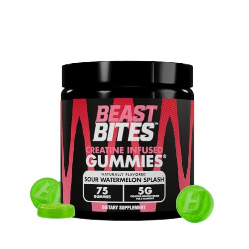 BEAST BITES Creatine Infused Gummies - 5g Creatine Monohydrate Per Serving - NSF Certified for Sport Clean Label Project Certified (75 Gummies Sour Watermelon Splash)