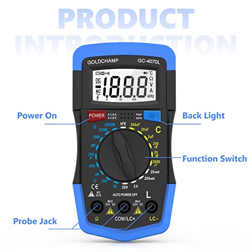 Image of Capacitor Tester 2000pF~200uF, 200~2000M0 0hm Multimeter Capacitance Meter, LCR Meter, hFE Test Multimeter, Manual Range, Backlight, Auto Power Off, Testing Meter Tool GC-4070L 2 Packs
