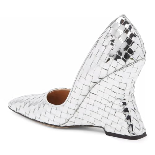 YDN Women Braid Pumps Wedge High Heels Closed Square Toe Slip On Shoes Dressy Business Prom Size 4-16 US3