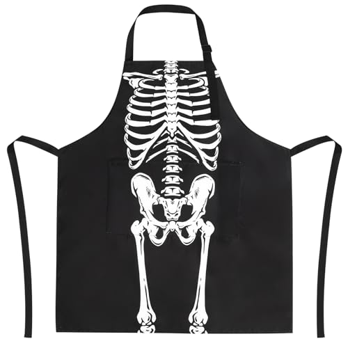 Livdouyu Halloween Menschliches Skelett Einstellbare Kochen Küche Schürzen, Schädel Posing Lätzchen Chef Schürze für Frauen Männer Erwachsene Livdouyu Halloween Menschliches Skelett Einstellbare Kochen Küche Schürzen, Schädel Posing Lätzchen Chef Schürze für Frauen Männer Erwachsene