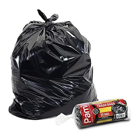 PAMI Large 33-Gallon Scent-Free Trash Bags, 60-Pack, Black Cover