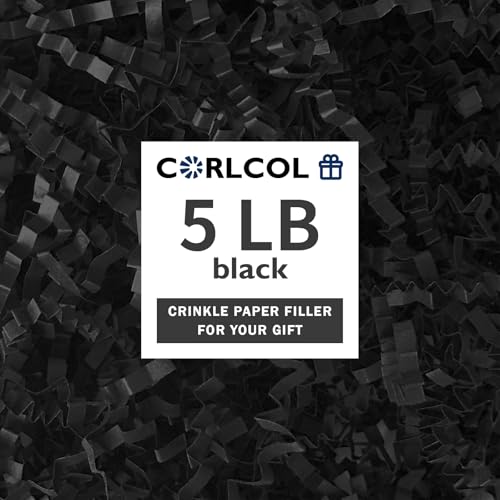 Corlcol 5LB Crinkle Cut Paper Shred Filler for Gift Basket (Black)