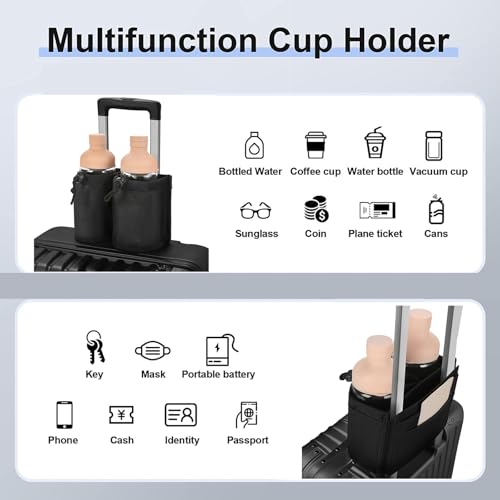 Luggage Cup Holder for Suitcases,Travel Must Haves,Free Hand Drinks Carrier Coffee Mugs Holder,Universal Luggage Accessories for Flight Attendants (Black, Strapless)3
