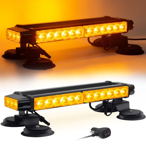 Esoldnic Barra de luz LED estroboscópica intermitente, 30 LED de doble cara, ámbar Beracon, baliza magnética intermitente de peligro de emergencia con soportes magnéticos para camión quitanieves,