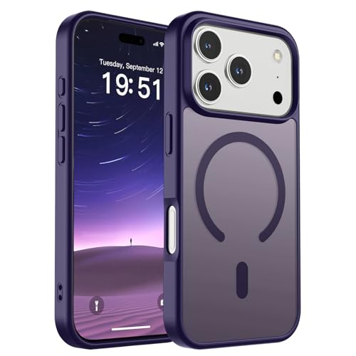 Image of SUPFINE Magnetic for iPhone 17 Pro Case (Compatible with MagSafe)(Military Grade Drop Protection) Translucent Matte Shockproof with Anti-Fingerprint Phone Cover,Dark Purple