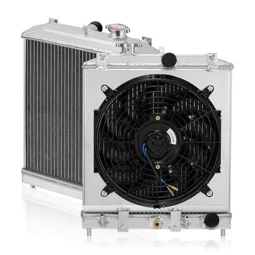 Image of BDFHYK 3-Row Radiator with Cooling Fan & Thermostat Switch for Chevrolet C10 C20 K10 K20 1975-1980, for Camaro 1970-1981, for GMC C1500, Aluminum Core 52mm, CU162 162