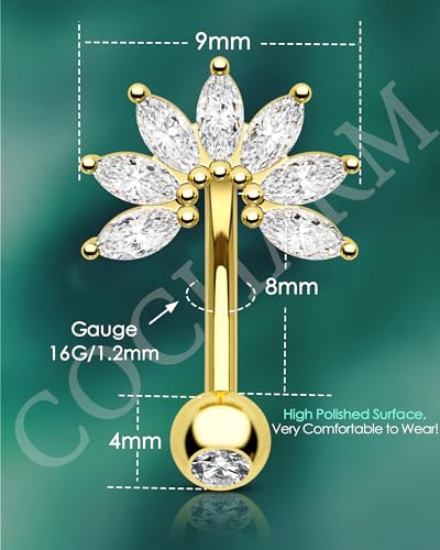 COCHARM Cute Silver Gold Flower Rook Earrings 16g Sparkling Rook Barbells for Women Gold Stainless Steel 8mm Rook Piercing Dainty Rook Jewelry Silver Rook Rings3