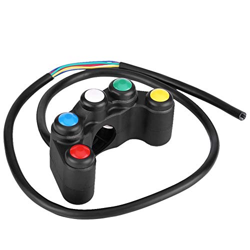 Qiilu Universal 22 mm Manillar de la motocicleta 5 en 1 Faro de peligro Freno Luz de niebla Interruptor de encendido/apagado de la bocina