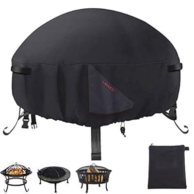 LAVAED Heavy Duty 600D Outdoor Round Fire Pit Cover for Fire Pit 26-30 inch,Waterproof Full Coverage Patio Round Fire Pit Cover, Dustproof Oxford Cloth Outdoor Fireplace Cover