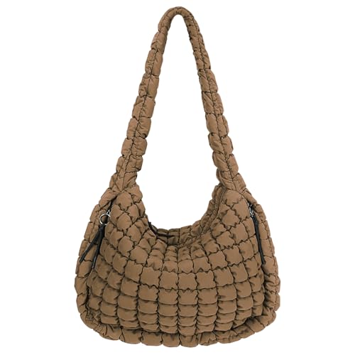Image of Puffer Quilted Shoulder Bag Large Puffer Tote Bag for Women,Hobo Quilted Tote Bag Crossbody Shoulder Handbags Puff Purse