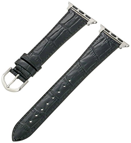 Apple Watch Band, Black Replacement Genuine Leather Strap for iWatch 20mm with Adaper
