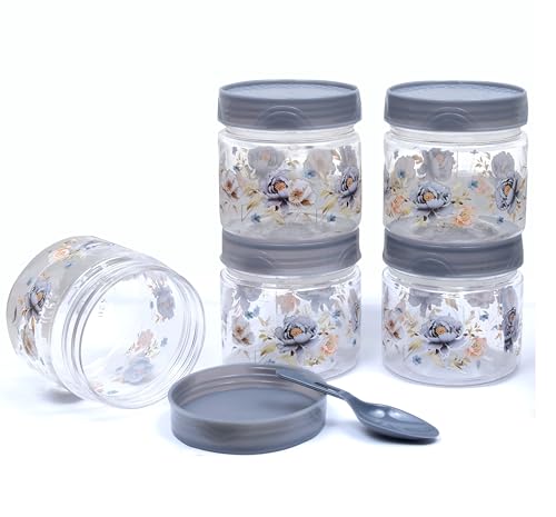 Image of Airtight Container Set, Plastic Container for Kitchen Storage Set, Small Spice and Grocery Storage Jar Box with Spoon, masala box storage organizer for pantry (Grey, 250 ml - 6 Piece)