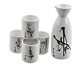 M.V. Trading MVSS-012 Porcelain Sake Set with Sumi Ink