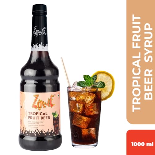 Image of ZONE Tropical Fruit Beer Flavoured Bar Syrup, 1000ml Bottle | Suitable for Cocktails, Mocktail, Drinks, Juices, Beverages and More | Non Alcoholic Mix | 30+ Flavours Available