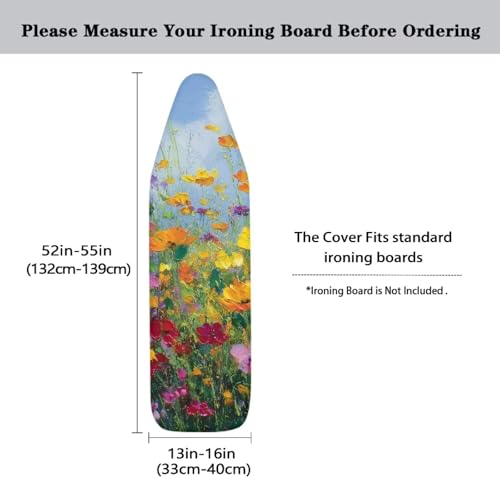 Image of Color Floral Art Print Ironing Board Cover 15X54 inch - Stain-Resistant, Standard Size Iron Board Cover with Hook and Loop Elastic Edge Easy to Install, Heatproof