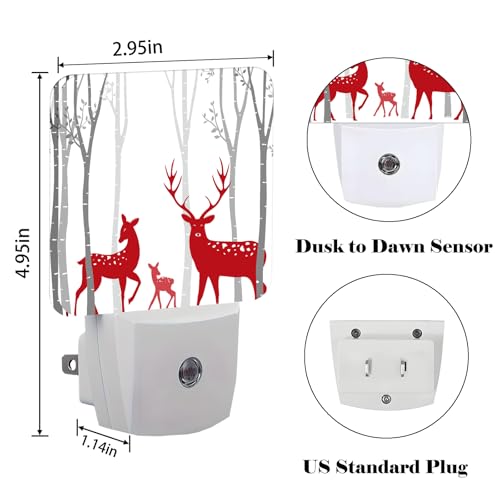 Image of Red Christmas Deer Night Light,Plug-in Nightlights Auto Sensor Night Lamp Dusk-to-Dawn Lamp Home Decor for Nursery Children Girls Boys