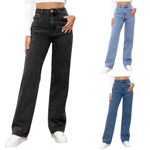 Straight Leg Jeans for Women,High Waisted Baggy Wide Leg Loose Fit Tummy Control Denim Pants Boyfriend Jeans for Women