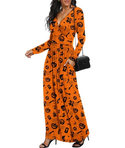 Image of LILBETTER Women Long Sleeve Deep V Neck Loose Plain Long Maxi Casual Dress