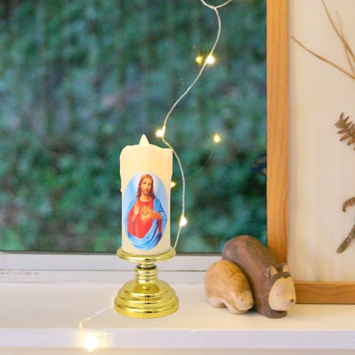 Vela LED de Jesús en vaso de vidrio transparente con luz a pilas 5
