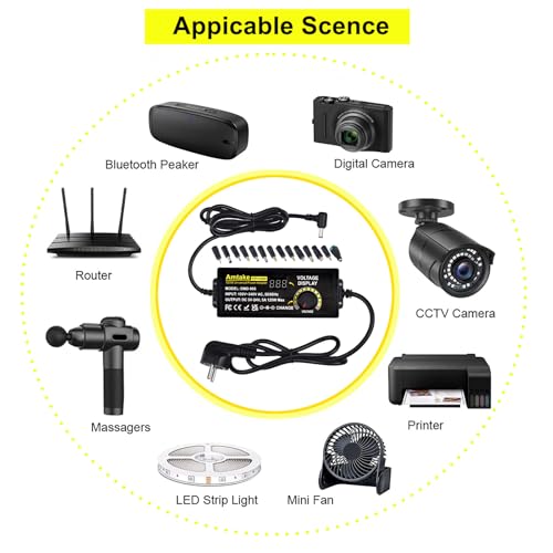 Universal Power Supply Adjustable AC to DC 3V ~ 24V Variable Switching AC/DC Adapter 5A 120W with LED Voltage Display and 5.5 x 2.5 mm 14 Tips for Household Electronics, DC Motor4