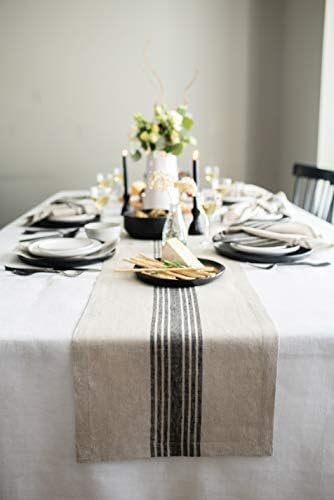 Solino Home Farmhouse Linen Table Runner – 100% Pure Linen Fabric Table Runner 14 x 120 Inches – Black and Natural Table Runner for Spring, Summer – Handcrafted from European Flax