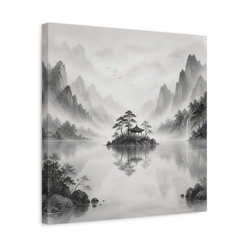 Art mural canvas Nature Island pavillon gris et blanc - Tableau déco salon carré