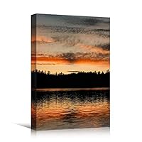 Canvas Wall Art Forest Skyline Sunset Coastal Orange Photography Relax/Calm Romantics Sunset Warm - 12x18 inches