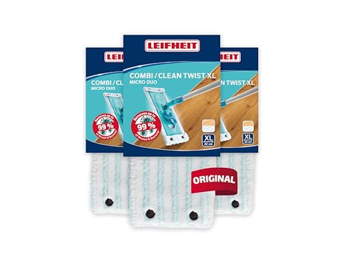 Leifheit Lot de 3 housses Clean Twist ou Combi XL micro duo, housse de rechange en microfibres pour balai à plat Combi, housse nettoyante et absorbante pour...