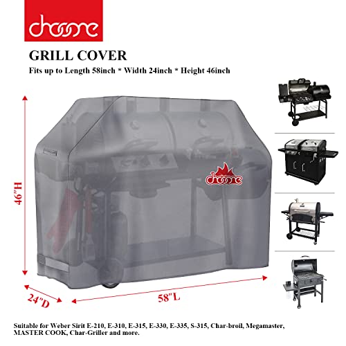 Chooone 58 Inch Grill Cover, Heavy Duty Waterproof Barbecue Gas Grill Cover, Windproof, Uv And Fade Resistant, 600D Bbq Grill Cover For Weber Brinkman Char-Broil And More, Grey Cover #TOP1