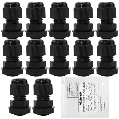 Image of MAKERELE NPT 1 /4 inch Cable Glands IP68 Waterproof Strain Relief Cord Connector | 1 /4 Inch 12PC, Black Cord Grip Gland, Nylon Plastic, Adjustable 3-6.5mm Cable Gland, for Electrical Junction Box