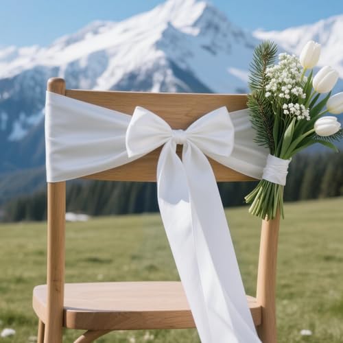 Image of White Satin Ribbon 4 inch X 15 Yards Polyester Ribbon for Gift Wrapping Very Suitable for Weddings Party Hair Bow Invitation Decorations and More