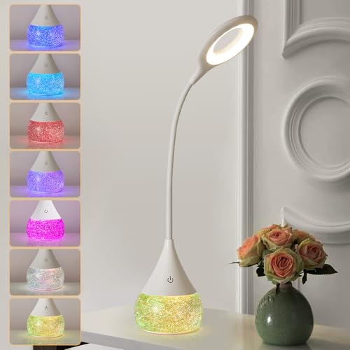 HARPER LIVING LED Desk Lamp with Glitter Base (7-Colour Changing), RGB Table Lamp, 4000K Dimmable Touch Night Light, Bedside Mood Light for Bedroom, Living Room, Office, Gifts