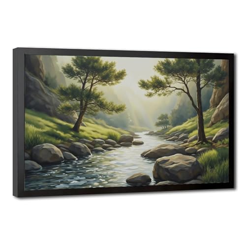 Poster de paysage de forêt d'été pour salon et chambre - Cadre noir élégant en toile
