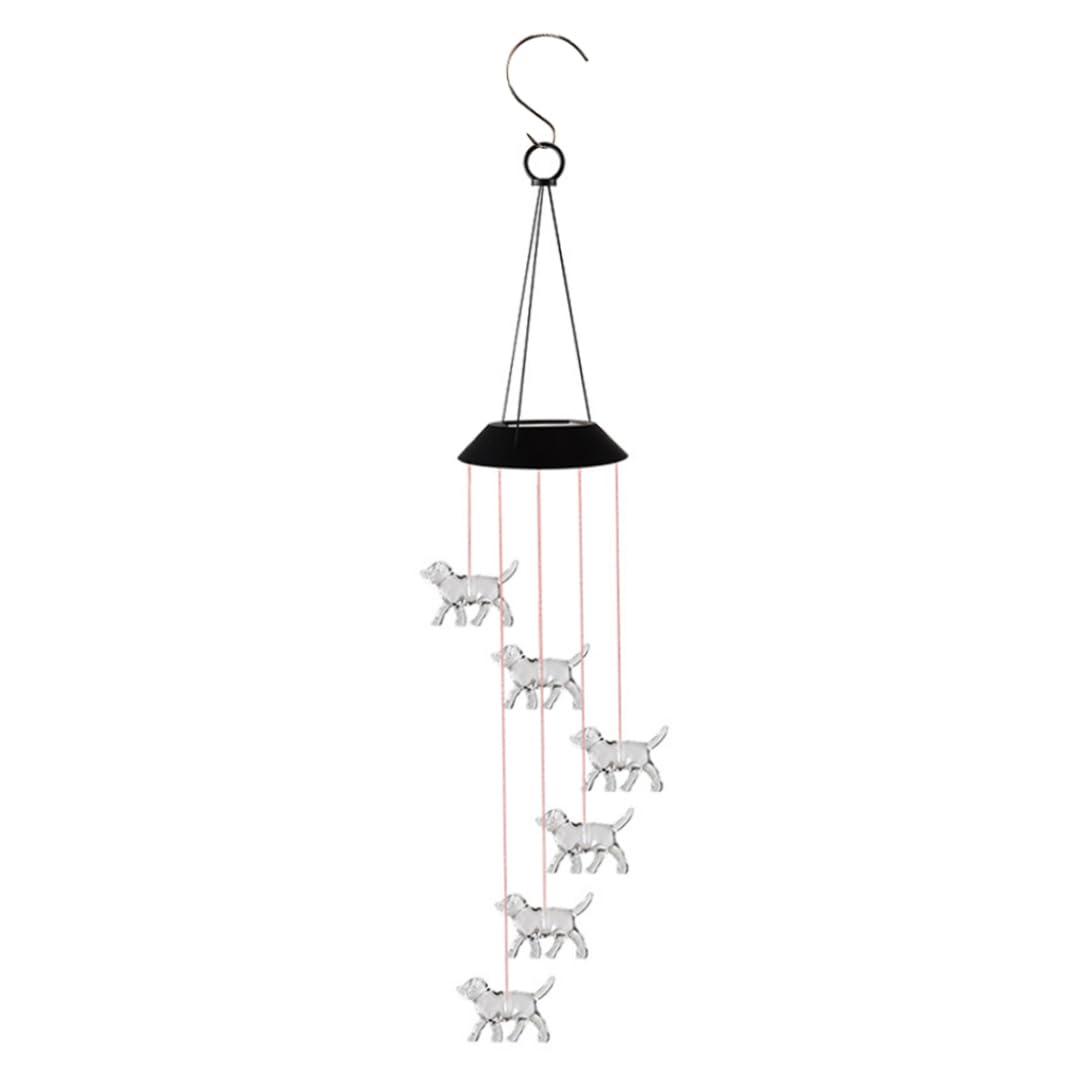 Carillon Solaire Lumineux Chien Cloche Suspendue Décoration Jardin LED Étanche