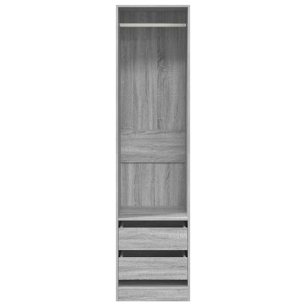 Szafa na ubrania Sonoma szara z 2 szufladami i drążkiem na ubrania 50 x 50 x 200 cm, garderoba z materiału drewnopochodnego do sypialni, korytarza, pokoju dziecięcego, organizer, system