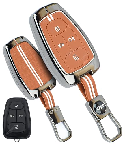 Image of Coll of Fest Premium Metal Silicone Brown Key Cover Compatible with Tata Nexon | Tata Harrier | Tata Safari | Tiago EV | Altroz | Tata Tigor | Punch | Tata EV 4 Button Key Glow in Dark