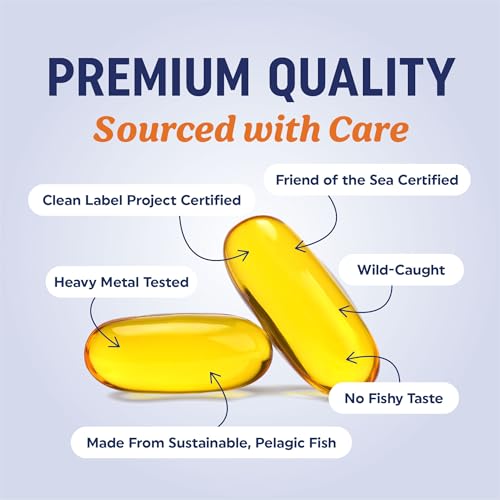 Triple Strength Omega 3 Fish Oil | 3600 mg EPA & DHA | Over 2100mg of Omega 3 Fatty Acids | 1300mg EPA + 860mg DHA | Best Essential Fatty Acids | Premium Burpless Softgel Supplements (120 Ct)