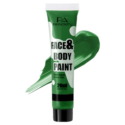 PASNOWFU Green Face Paint - Professional Water-Based Non-Toxic Body Painting for Witch Frankensteins Monster Halloween SFX Cosplay Highly Pigmented Washable paint for Costume Party Stage Performance