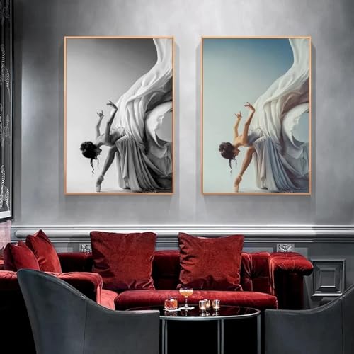 Toile murale noire et blanche de ballet pour habiller un grand mur de salon vide