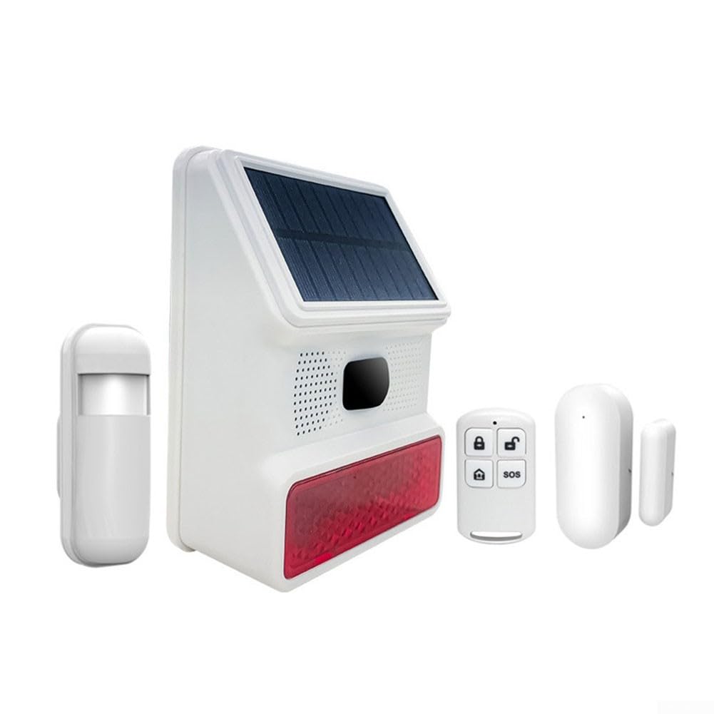 Sirena solar para exteriores, 110 dB, IP55, resistente a la intemperie | Alarma fuerte de 110 dB, luz LED roja, IP55 impermeable, funciona con energía solar, efecto disuasorio