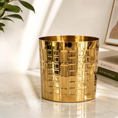Image of ecofynd 1 Pack Metal Plant Pots (6 inch), Indoor Small Planter Flower Pots, Home Garden Decor Planter for Living Room Bedroom Interior (Gold Finish, POT055)