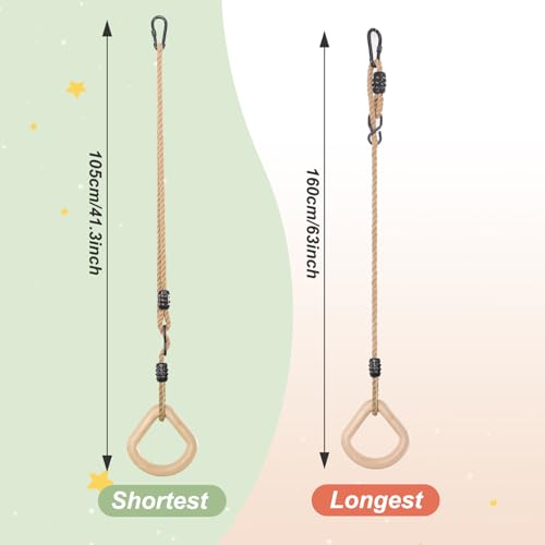 image for YAERSI Wooden Gymnastics Rings,Pull up Rings with Adjustable Buckle, W
