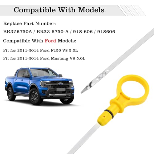 Image of BR3Z-6750-A Oil Dipstick Indicator, Compatible with Ford F150 Mustang 2011-2014 Engine Oil Fluid Level Dip Stick Replace 918-606