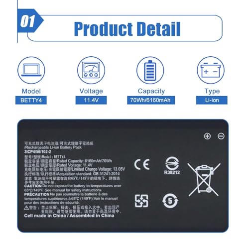 Image of BETTY4 Laptop Battery Replacement for Razer Blade 2016 14 inch V2 Series Notebook 3ICP4 /56 /102-2 RZ09-0195 RZ09-0165 RZ09-01953E72 RZ09-01952E72 RZ09-01652E21 RZ09-01953W52 11.4V 70Wh