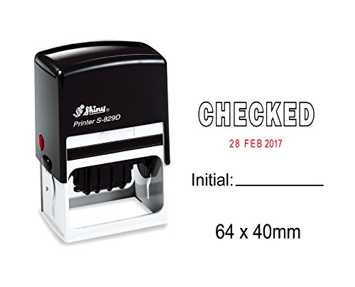 Self Inking Shiny Date Stamp with Checked & Initial Text Ofiice Stationery Rubber Stamper S-829D