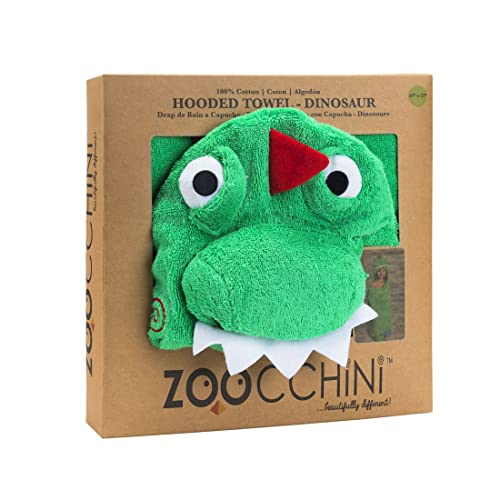 Image of ZOOCCHINI Hooded Bath Towel for Kids - 100% Cotton Terry, Plush & Absorbent for Bathtime or Pool, 50 inch x 22 inch (2-6 Years), Devin The Dinosaur
