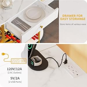 DWVO Wine Bar Cabinet w/Power Outlets LED Home Mini Coffee Bar Table Metal Kitchen Liquor Cabinet Stand with 4-Tier Storage Shelves and Drawer Wine Racks and Glass Holders, White & Gold DWVO Wine Bar Cabinet wPower Outlets LED Home Mini Coffee Bar Table Metal Kitchen Liquor Cabinet Stand with 4 Tier Storage Shelves and Drawer Wine Racks and Glass Holders White Gold